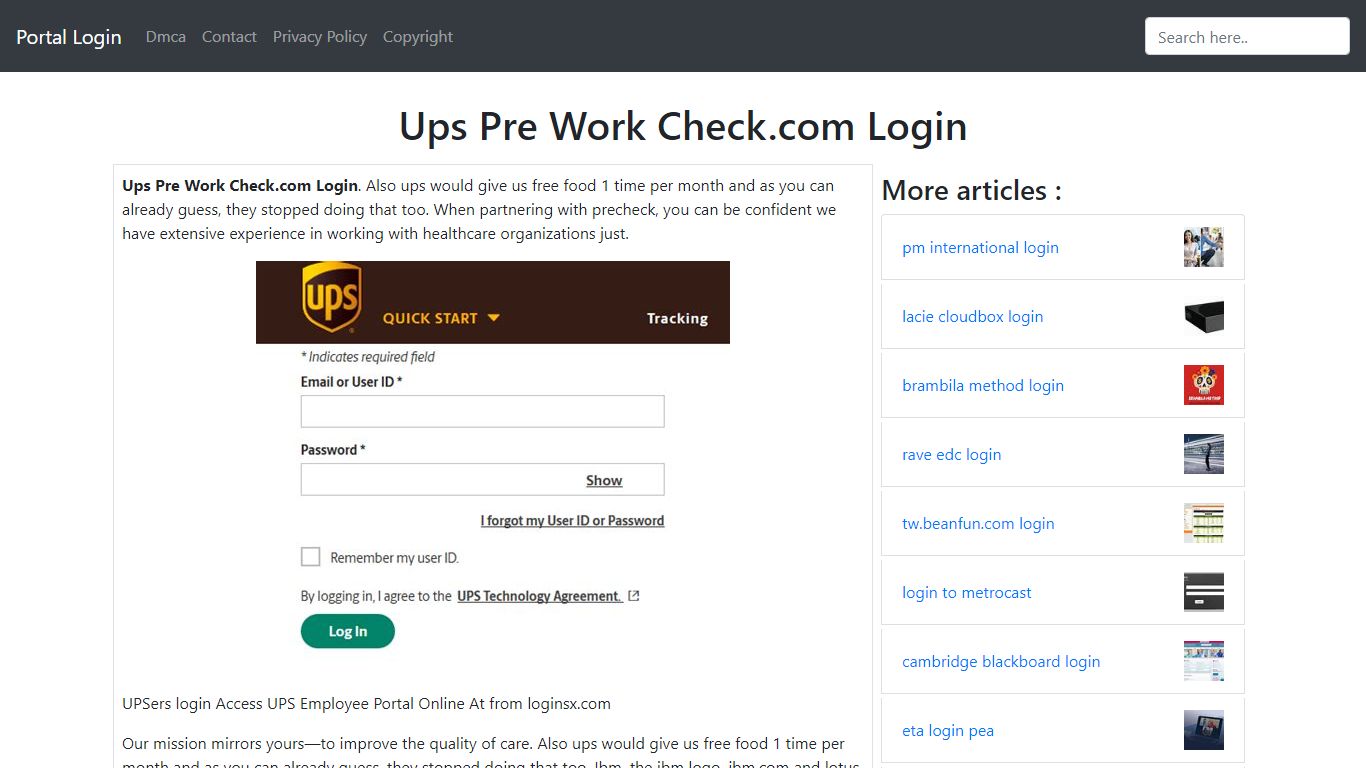 Ups Pre Work Check.com Login